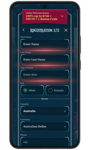 Entering personal data BetAlice