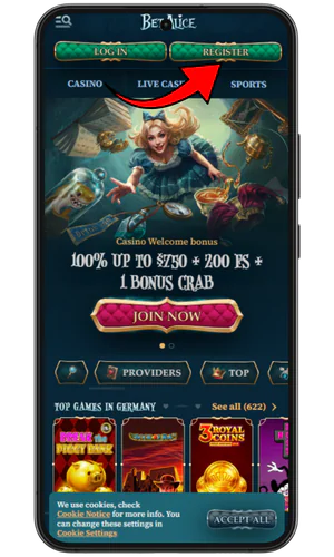 Registration button BetAlice